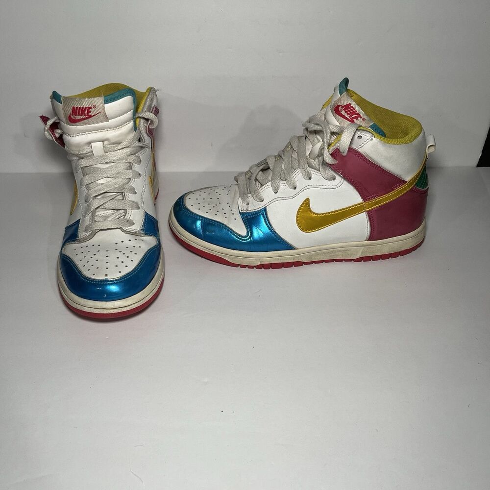 NIKE DUNK WOMENS HIGH WHITE PINK BLUE YELLOW OLYMPIC PACK 316604-171 SZ 5.5Y